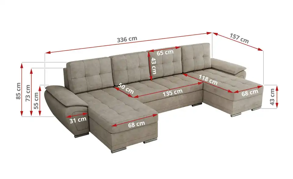 Wohnlandschaft Beige, Bemaßung