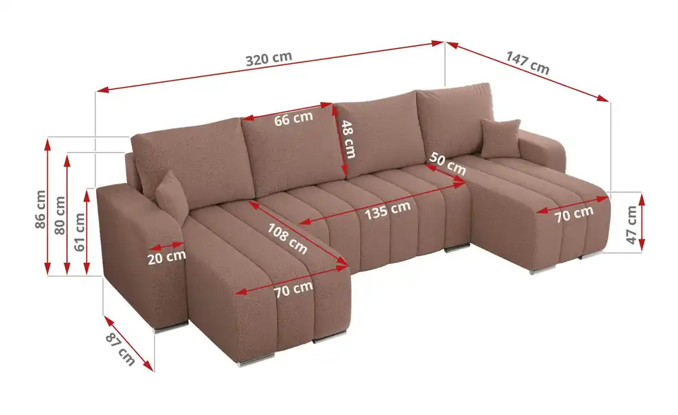 Wohnlandschaft Rosa, Bemaßung