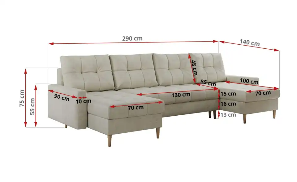 Wohnlandschaft Beige, Bemaßung