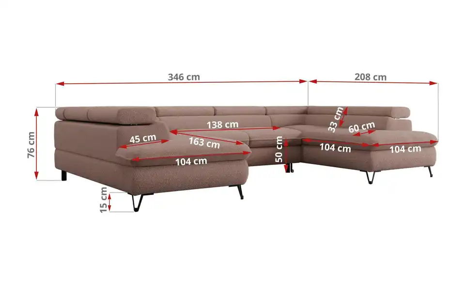 Wohnlandschaft Rosa, Bemaßung
