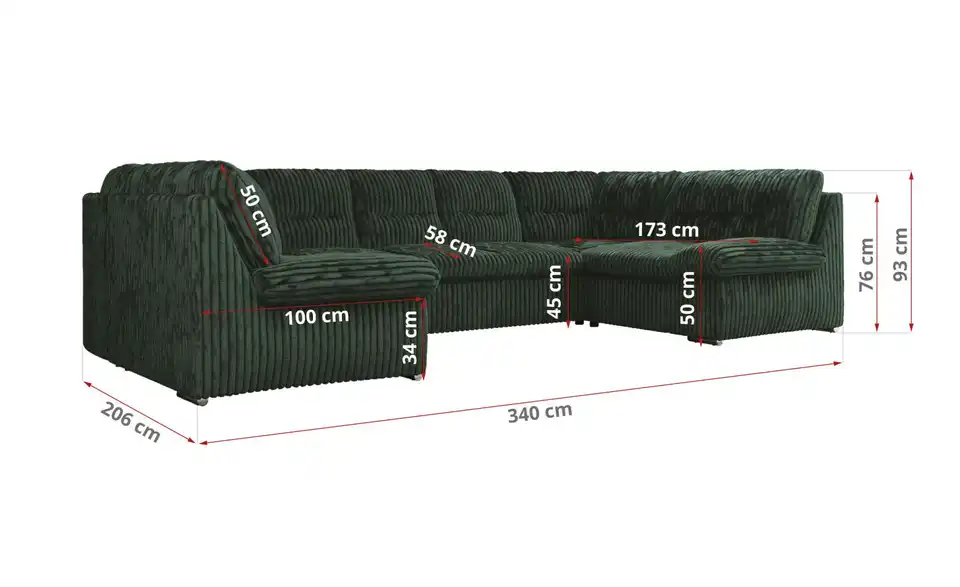 Wohnlandschaft Grün, Bemaßung