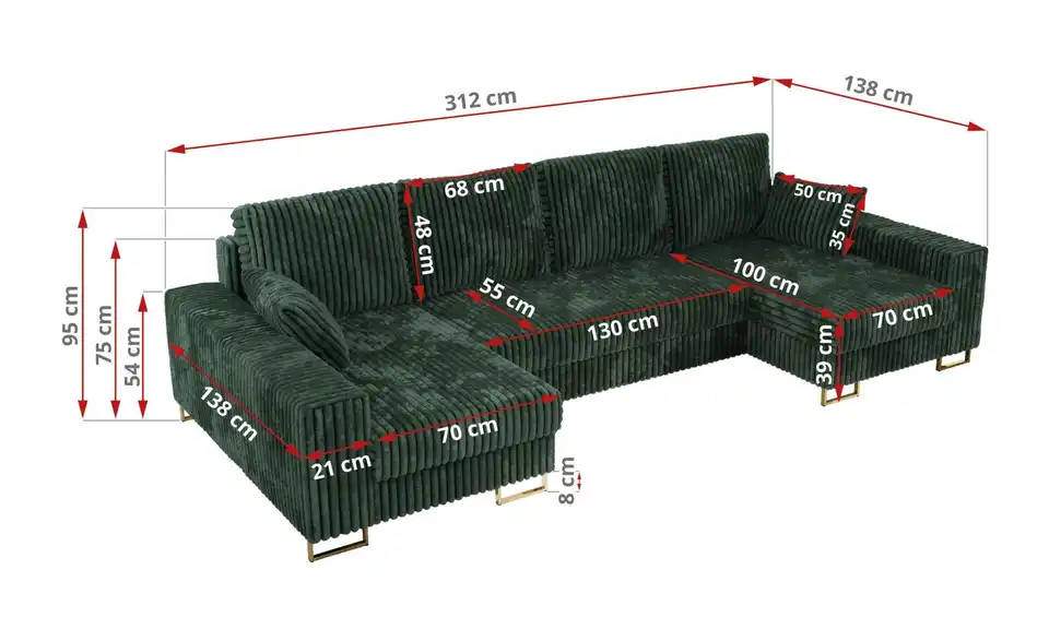 Wohnlandschaft Grün, Bemaßung