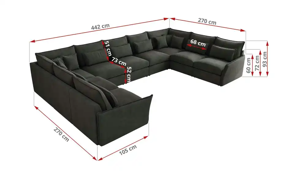 Wohnlandschaft Graphit, Bemaßung