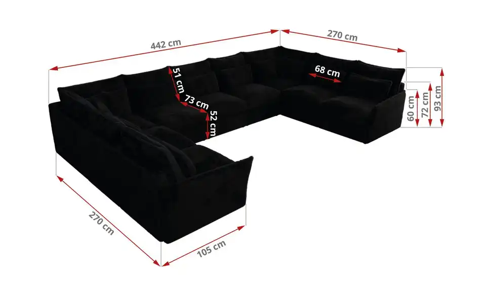 Wohnlandschaft Schwarz, Bemaßung