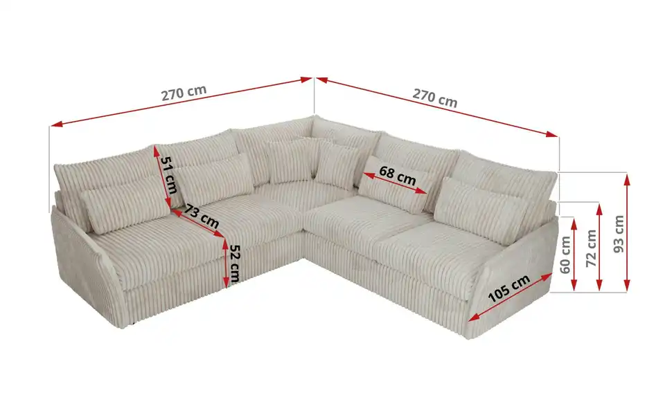 Ecksofa Veroso, Bemaßung