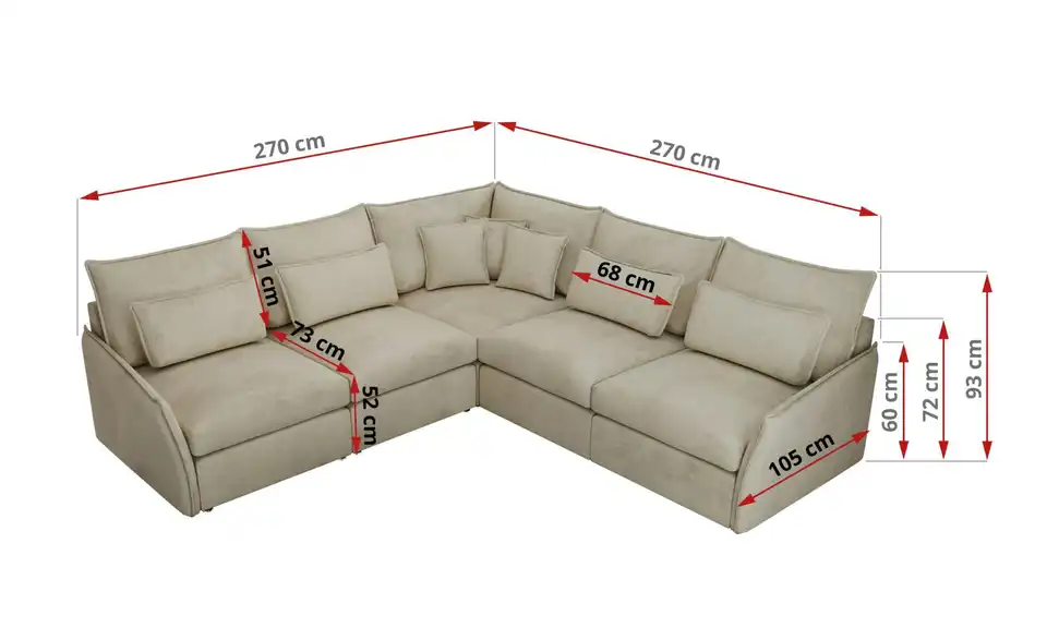 Ecksofa Veroso, Bemaßung