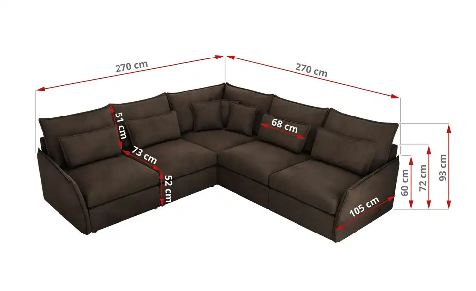 Ecksofa Veroso, Bemaßung