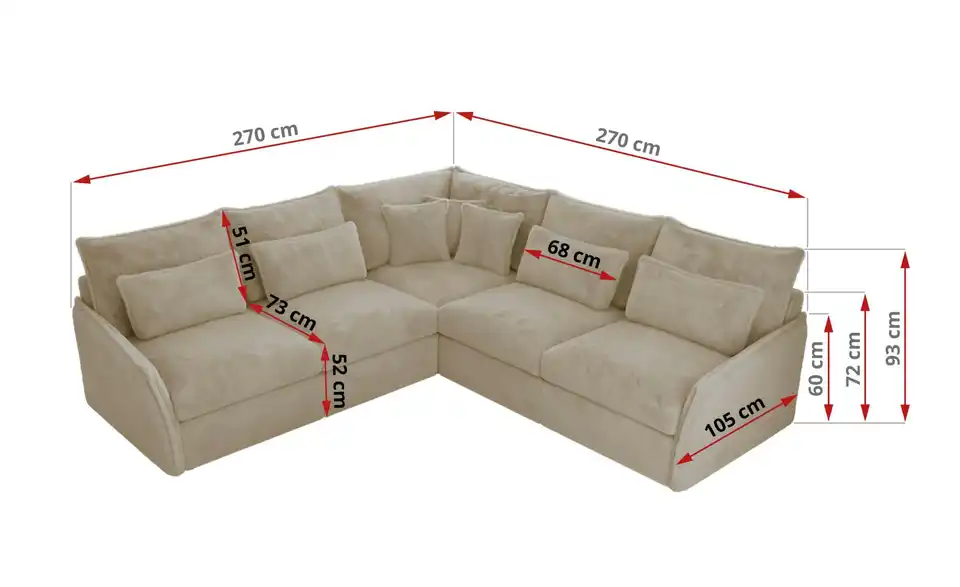 Ecksofa Veroso, Bemaßung