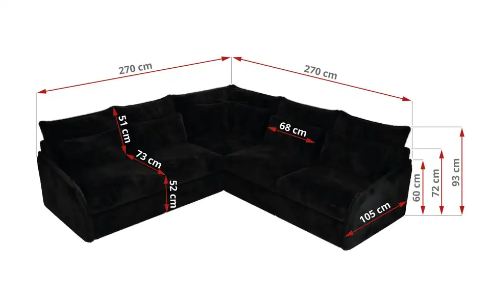 Ecksofa Veroso, Bemaßung