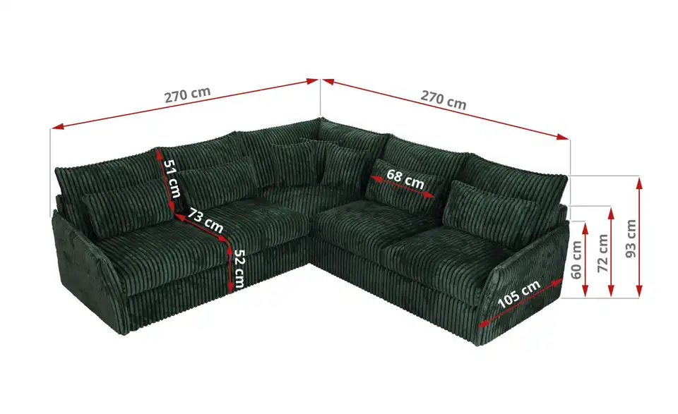 Ecksofa Veroso, Bemaßung