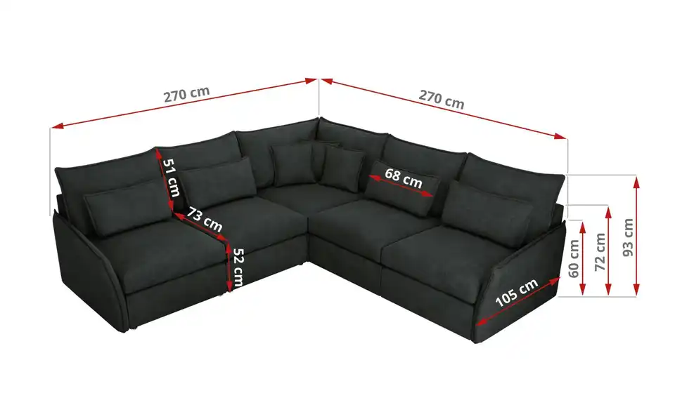 Ecksofa Veroso, Bemaßung