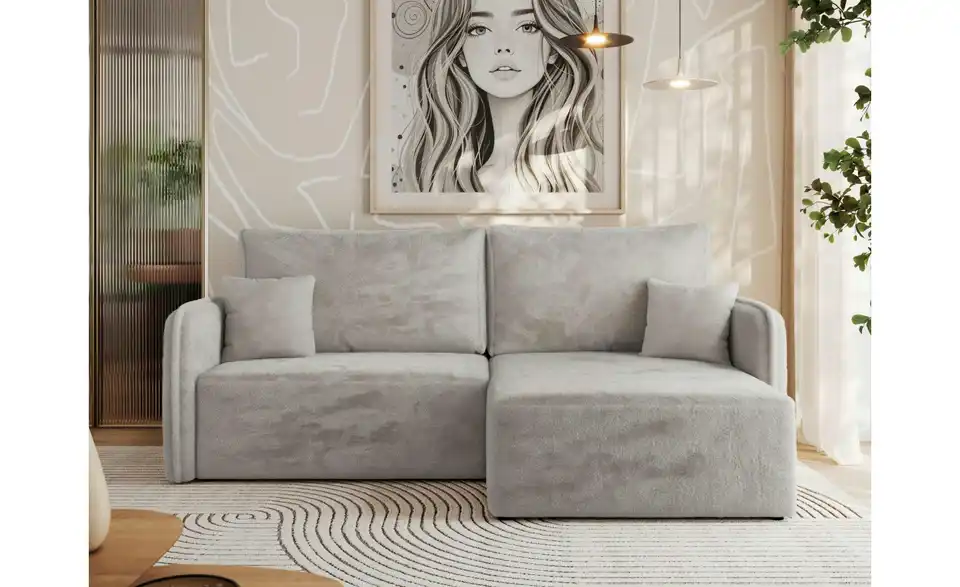 Ecksofa Hellgrau, in Wohnsituation