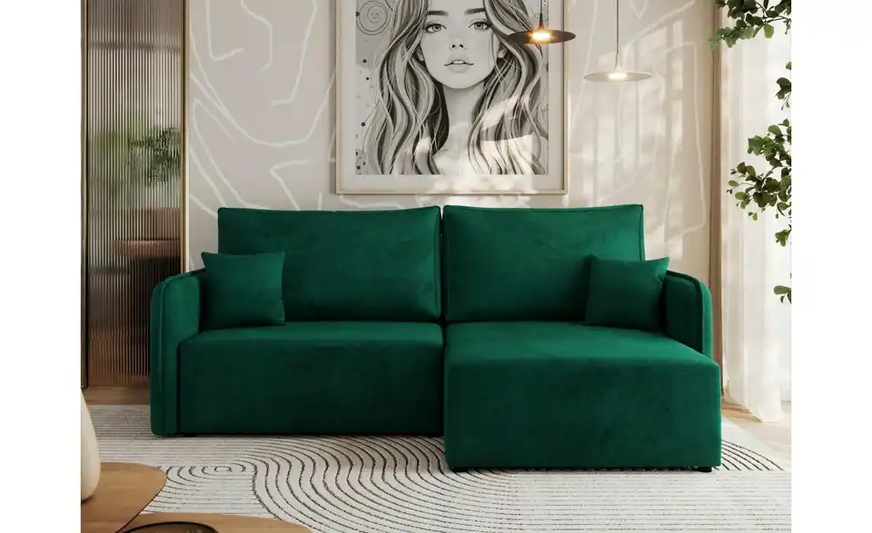 Ecksofa Dunkelgrün, in Wohnsituation