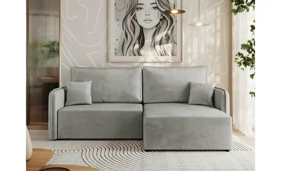 Ecksofa Hellgrau, in Wohnsituation