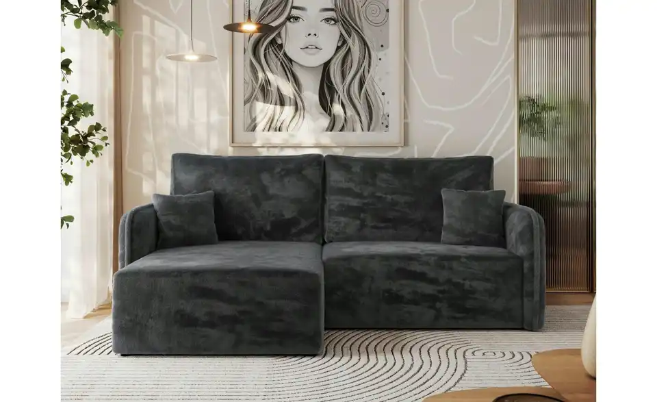 Ecksofa Dunkelgrau, in Wohnsituation