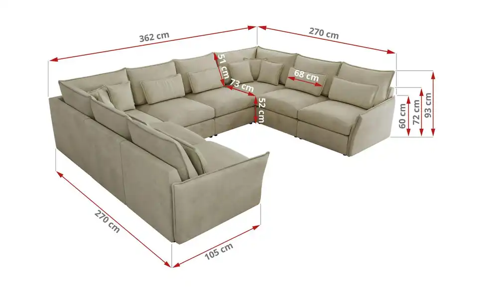 Wohnlandschaft Veroso, Bemaßung