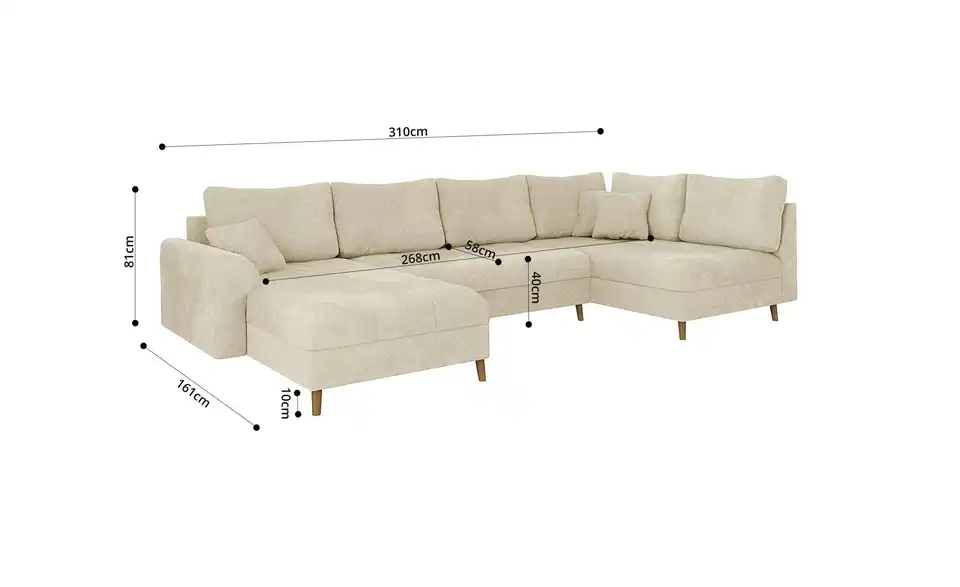 Wohnlandschaft mit Hocker Trygve, Bemaßung