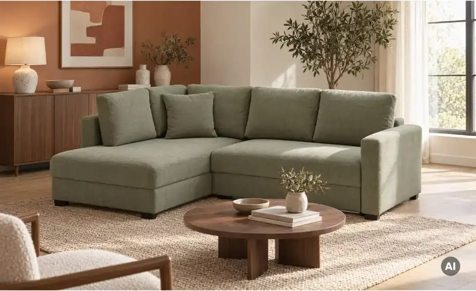 Ecksofa mit Boxspringpolsterung, in Wohnsituation