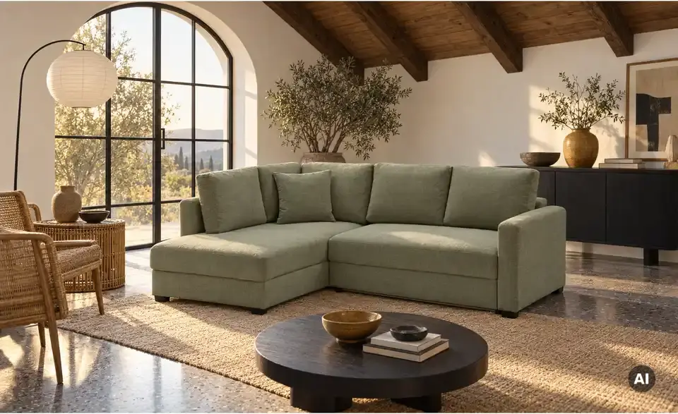 Ecksofa mit Boxspringpolsterung, in Wohnsituation