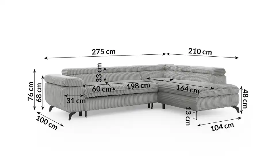 S-STYLE Ecksofa Bonnie mit Schlaffunktion, Bemaßung