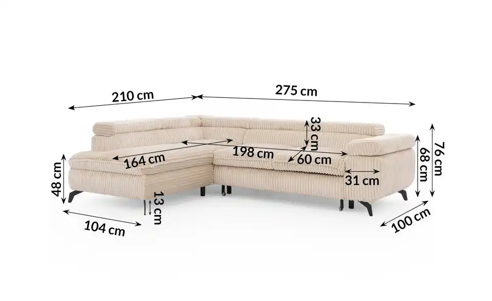 S-STYLE Ecksofa Bonnie mit Schlaffunktion, Bemaßung