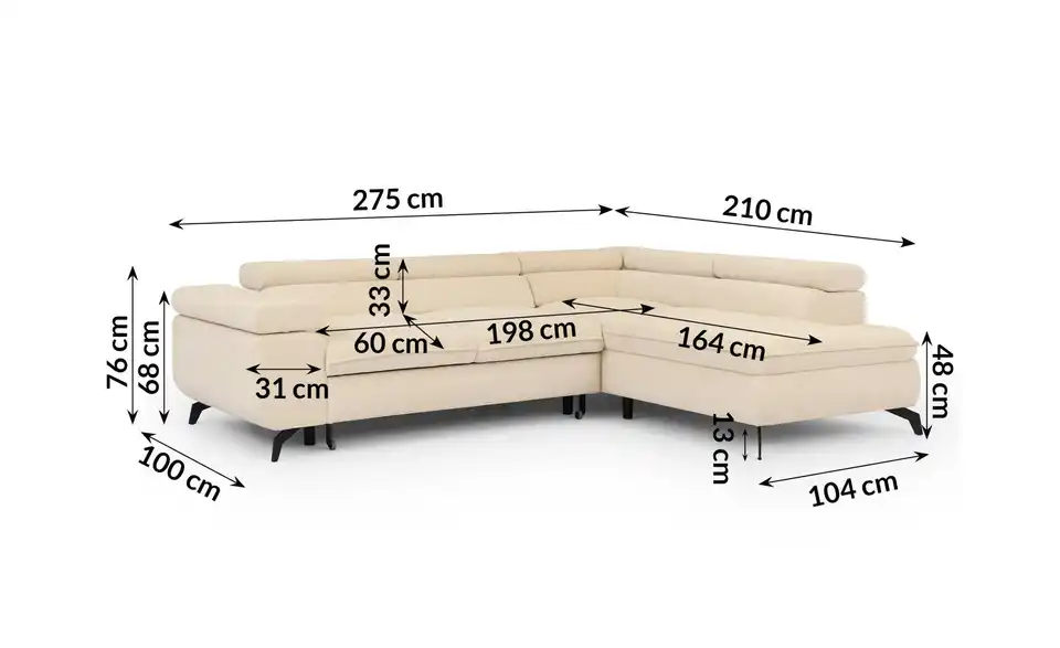 S-STYLE Ecksofa Bonnie mit Schlaffunktion, Bemaßung
