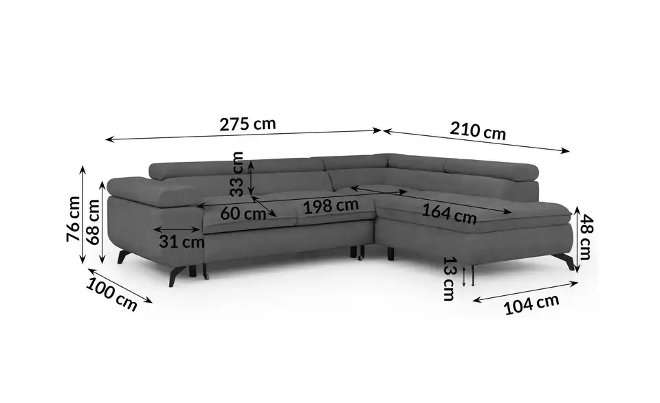 S-STYLE Ecksofa Bonnie mit Schlaffunktion, Bemaßung
