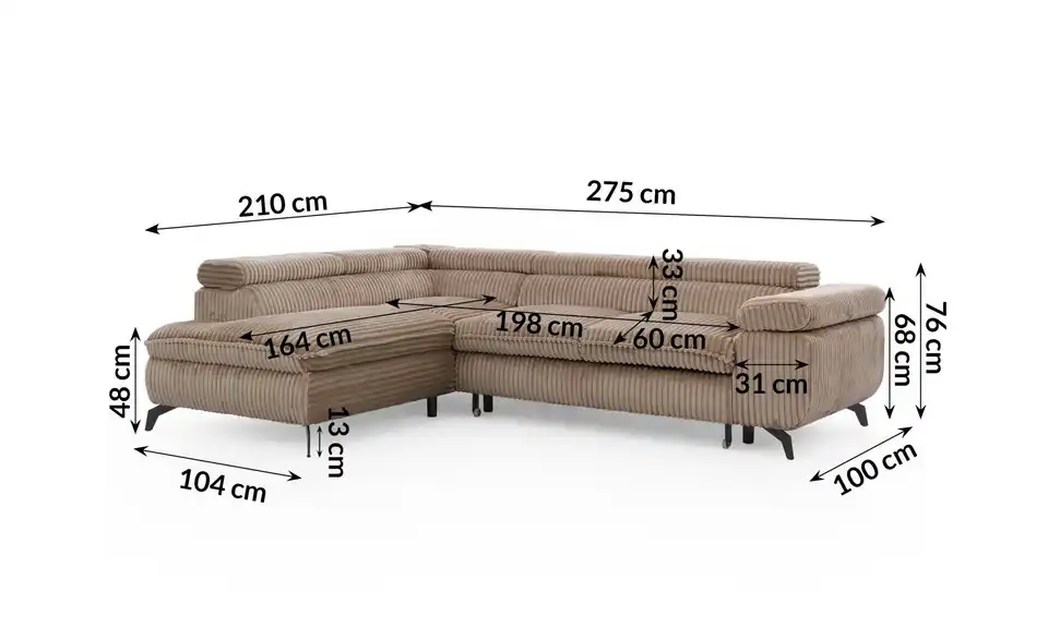 S-STYLE Ecksofa Bonnie mit Schlaffunktion, Bemaßung