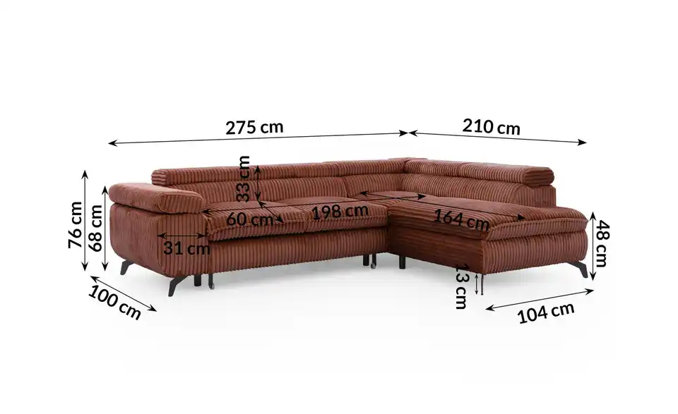 S-STYLE Ecksofa Bonnie mit Schlaffunktion, Bemaßung