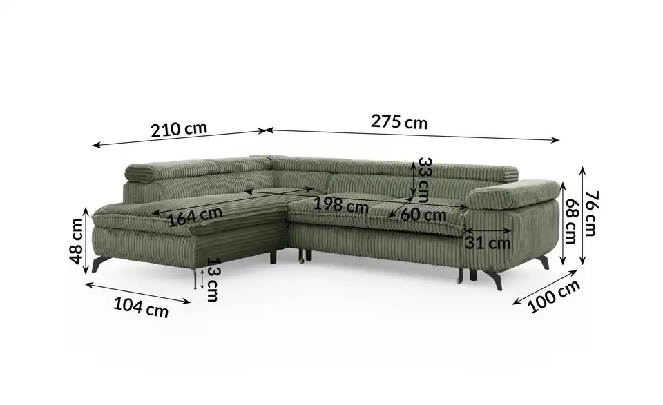 S-STYLE Ecksofa Bonnie mit Schlaffunktion, Bemaßung