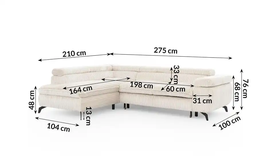 S-STYLE Ecksofa Bonnie mit Schlaffunktion, Bemaßung