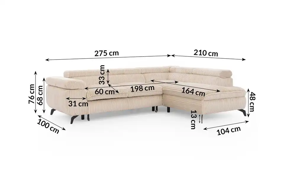 S-STYLE Ecksofa Bonnie mit Schlaffunktion, Bemaßung
