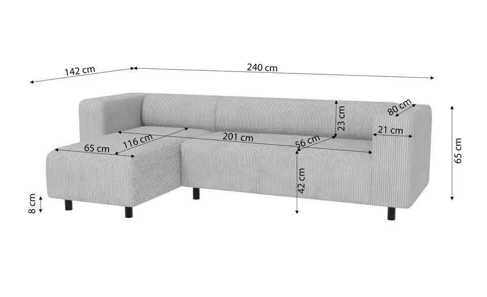 S-STYLE Ecksofa Oskar, Bemaßung