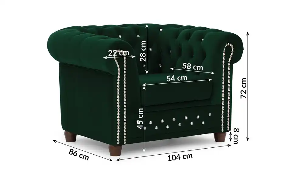 S-STYLE Chesterfield Sessel Cleo Blink, Bemaßung