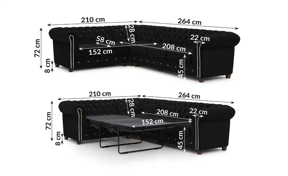 S-STYLE Chesterfield Ecksofa Cleo Blink, Bemaßung