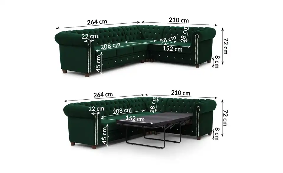 S-STYLE Chesterfield Ecksofa Cleo Blink, Bemaßung