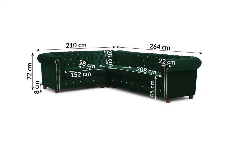 S-STYLE Chesterfield Ecksofa Cleo Blink, Bemaßung