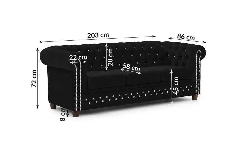 S-STYLE Chesterfield Einzelsofa Cleo Blink, Bemaßung