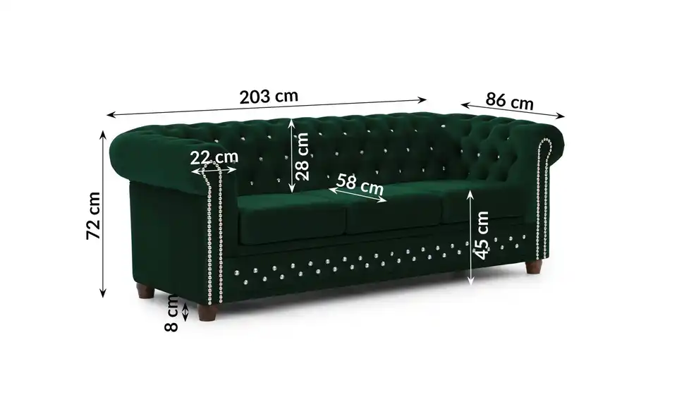 S-STYLE Chesterfield Einzelsofa Cleo Blink, Bemaßung