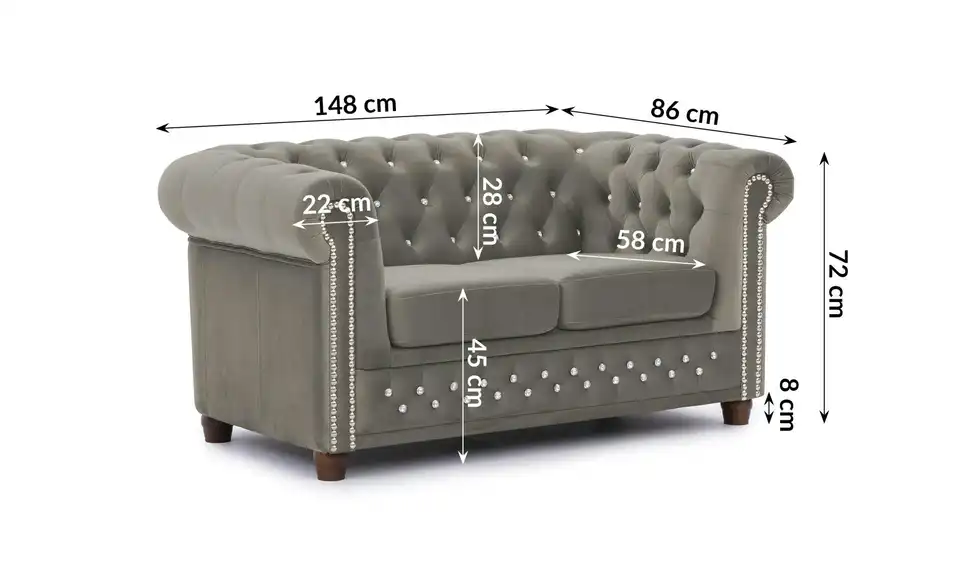 S-STYLE Chesterfield Einzelsofa Cleo Blink, Bemaßung