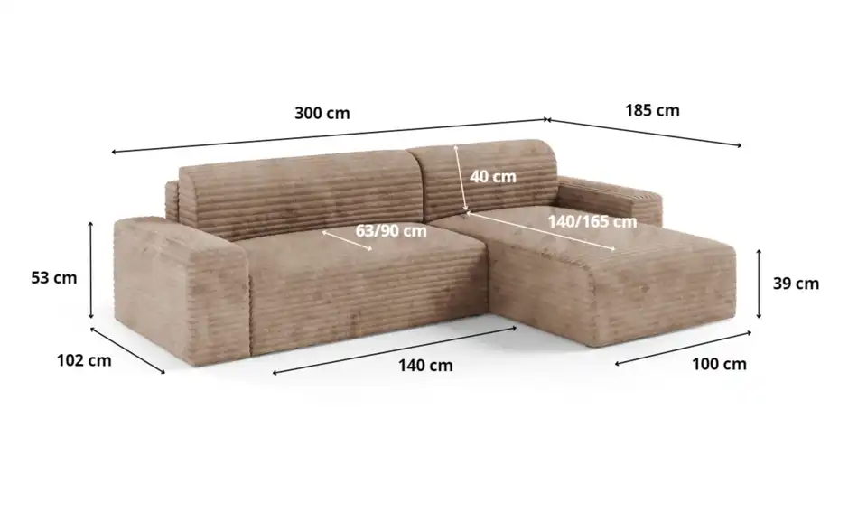 Ecksofa COCO L 100 Coco mit Schlaffunktion, Bemaßung