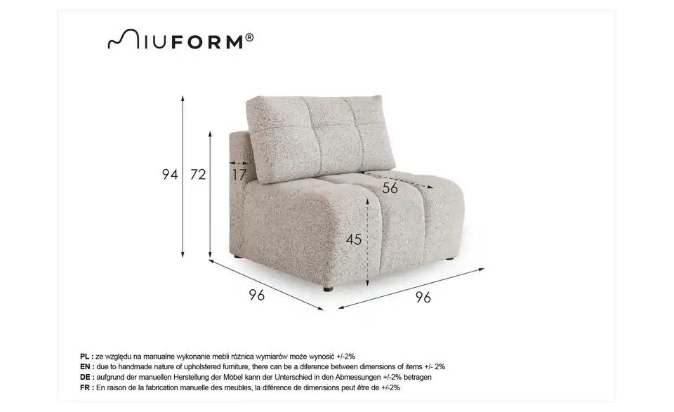 Miuform Sessel, Bemaßung