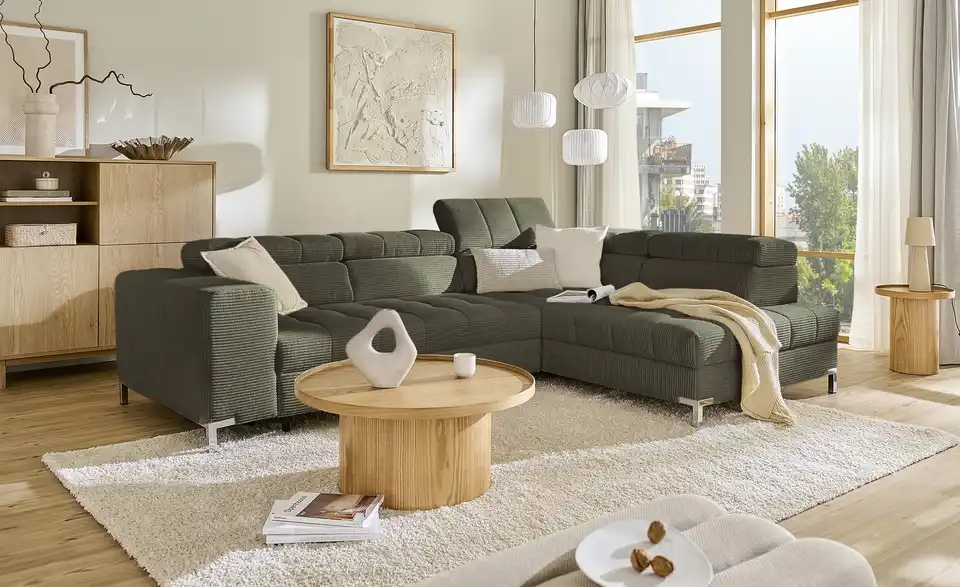 Ecksofa Arte mit verstellbaren Kopfstützen, in Wohnsituation