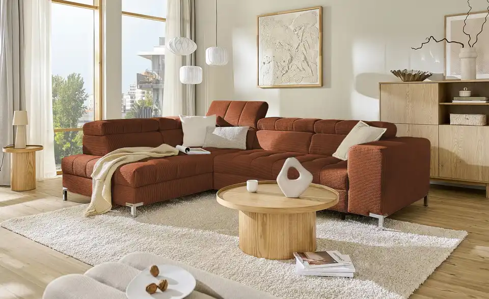 Ecksofa Arte mit verstellbaren Kopfstützen, in Wohnsituation