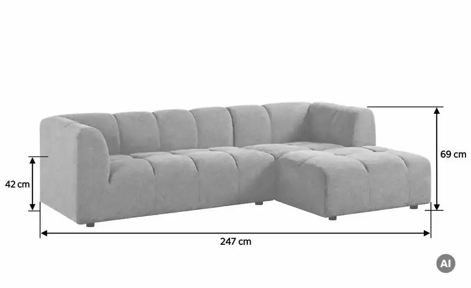 Ecksofa Vilda in moderner Bubble Optik, Bemaßung