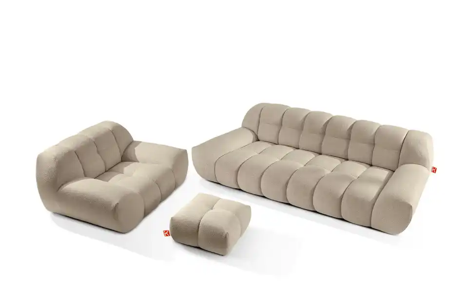 KONSIMO Polstermöbel 3er-Set Vena in Bubble Optik, Frontansicht