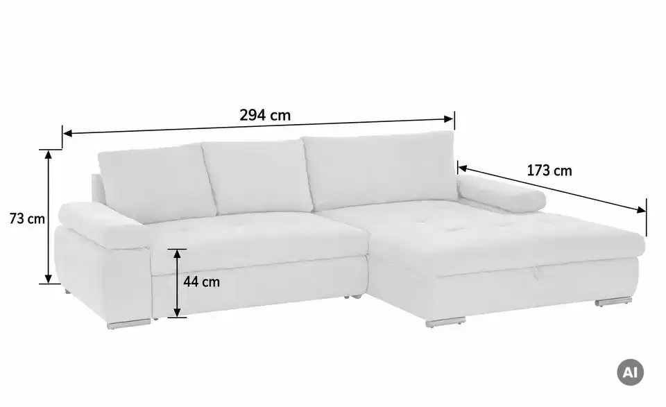 smart Ecksofa Ibby, Bemaßung