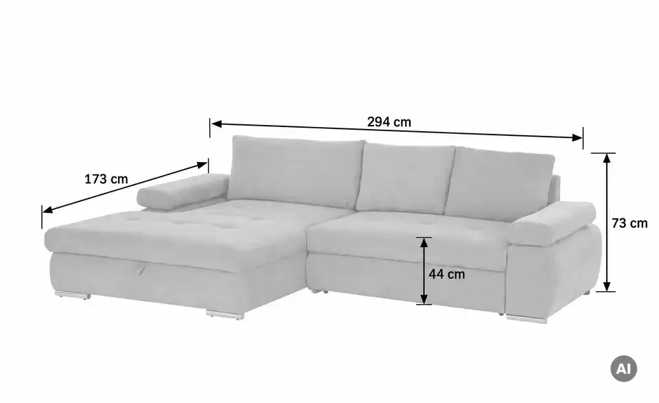 smart Ecksofa Ibby, Bemaßung