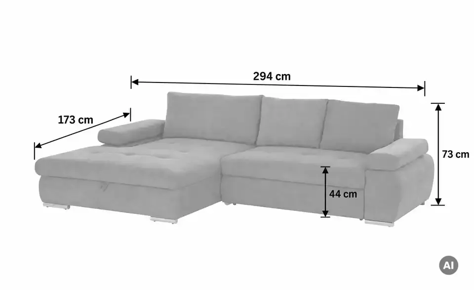 smart Ecksofa Ibby, Bemaßung