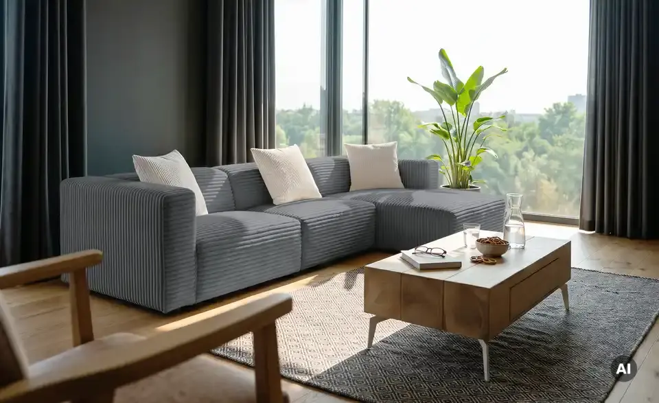 Ecksofa Prado im modernen Breitcord, in Wohnsituation